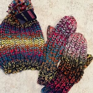 Cherokee Multicolor Knit Hat and Mittens Set